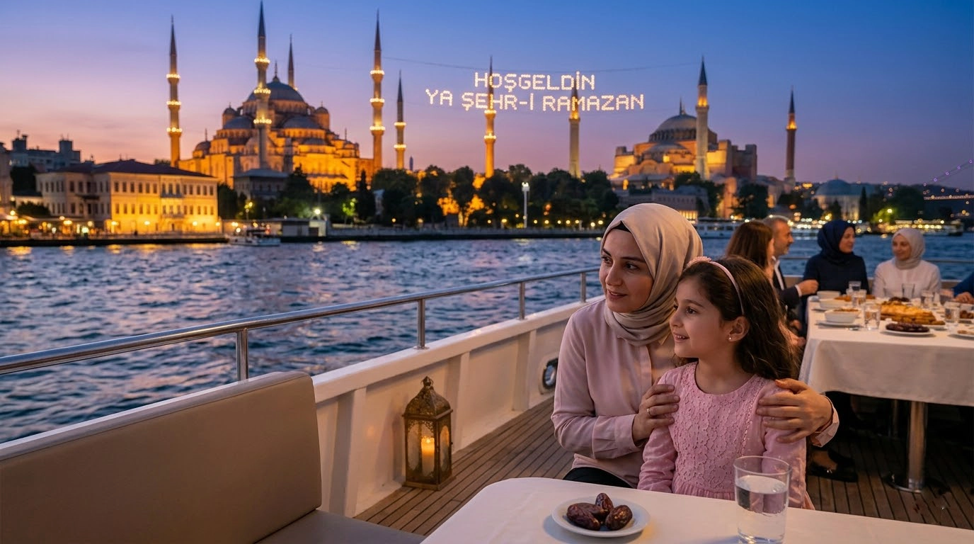Ramadan in Istanbul - mosque illuminated during holy month