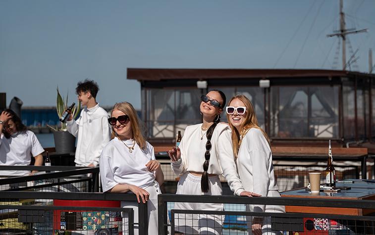 Party boat Istanbul with DJ and dance floor on the Bosphorus at night