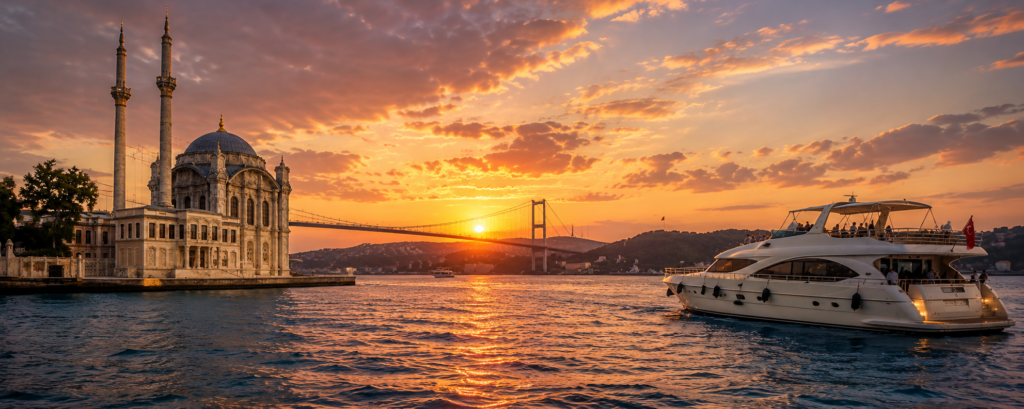 Bosphorus cruise sunset over the Bosphorus Bridge in Istanbul