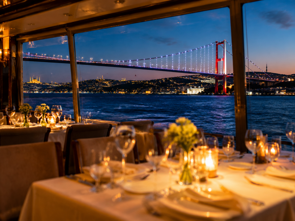 Standard menu with alcoholic drinks on the Bosphorus dinner cruise