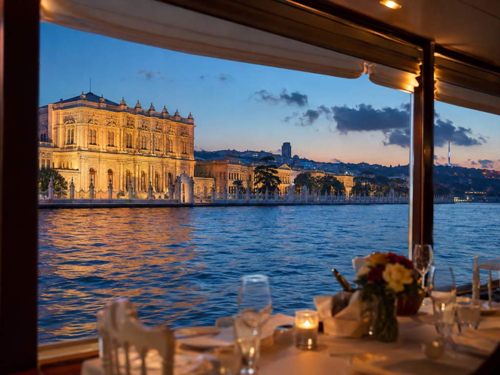 Standard menu with alcoholic drinks on the Bosphorus dinner cruise