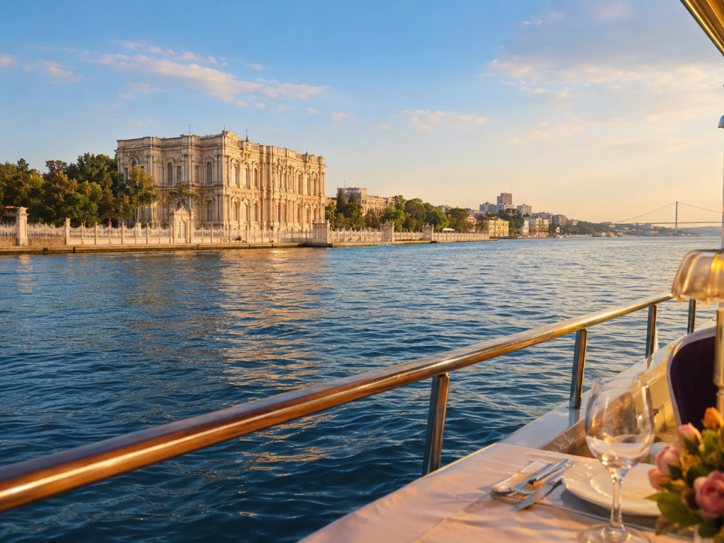 Standard menu with alcoholic drinks, meeting point package on the Bosphorus dinner cruise