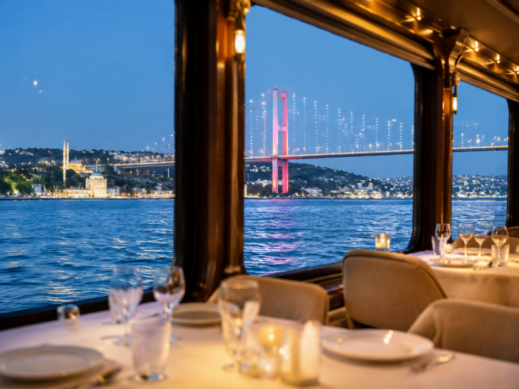 Standard menu with soft drinks, meeting point package on the Bosphorus dinner cruise