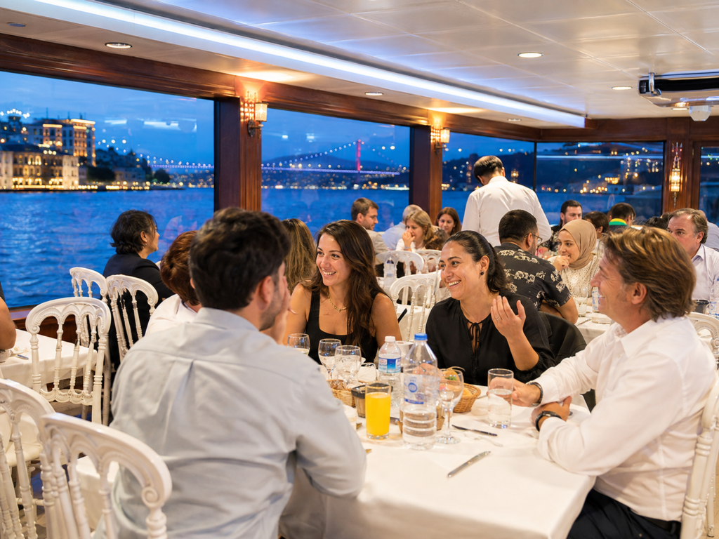 Standard menu with soft drinks, meeting point package on the Bosphorus dinner cruise