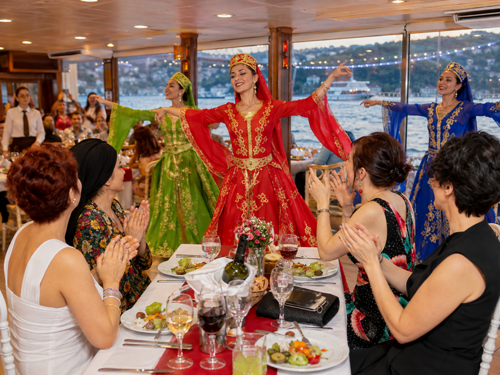 Vegetarian menu with alcoholic drinks on the Bosphorus dinner cruise