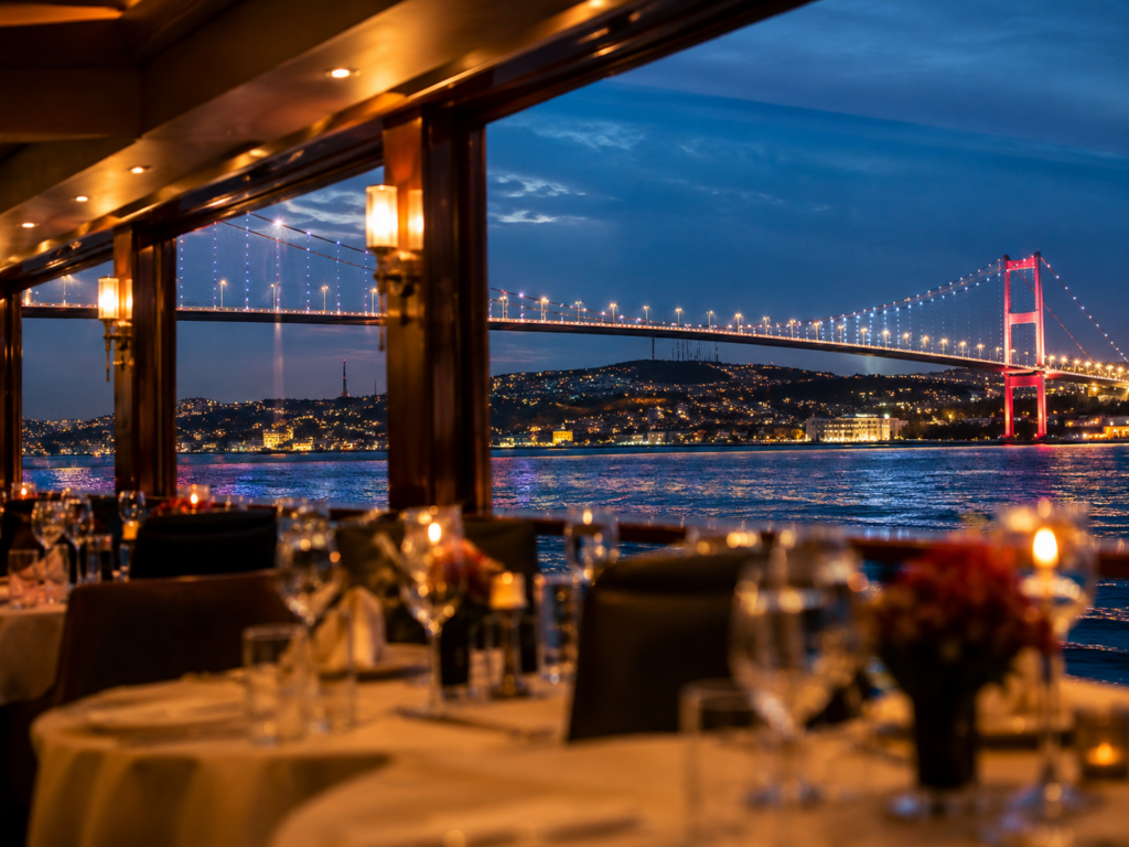 Vegetarian menu with alcoholic drinks on the Bosphorus dinner cruise