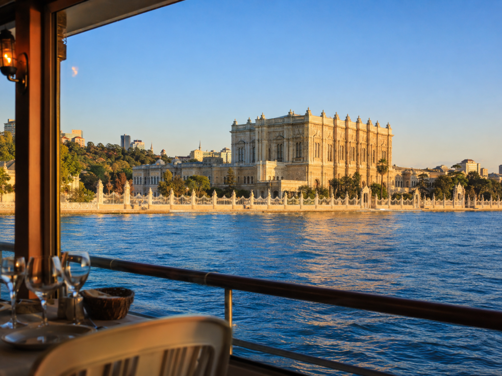 Vegetarian menu with alcoholic drinks on the Bosphorus dinner cruise
