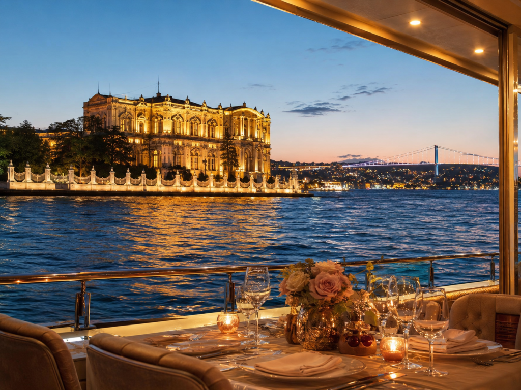 VIP menu with alcoholic drinks on the Bosphorus dinner cruise