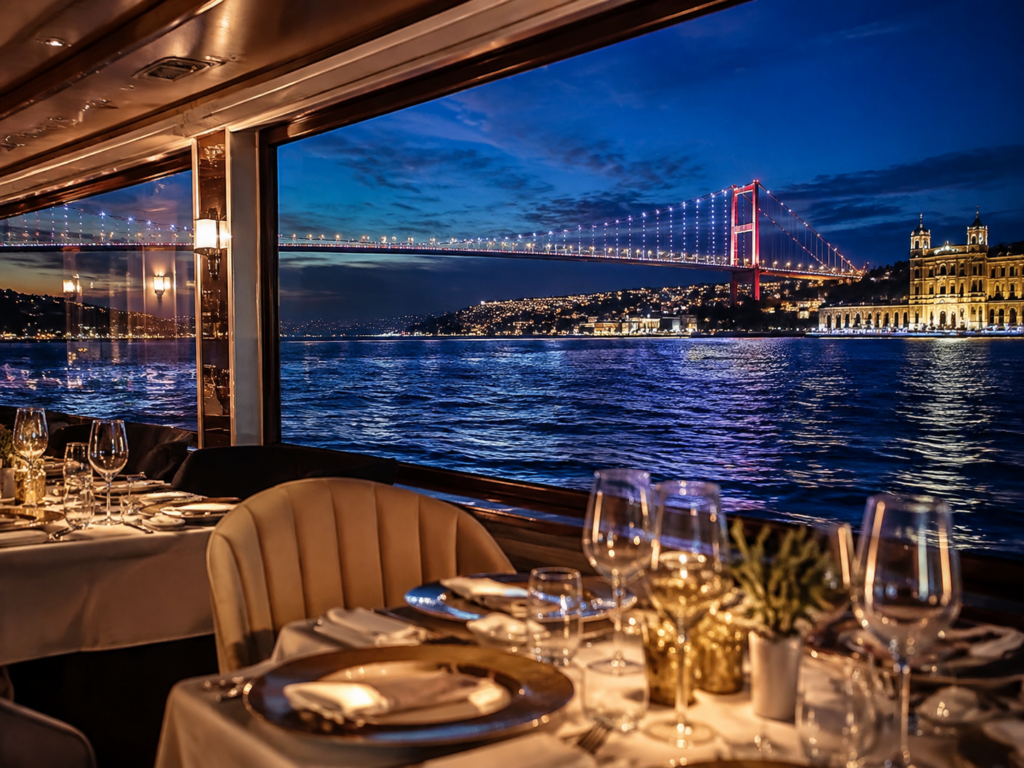 VIP menu with alcoholic drinks on the Bosphorus dinner cruise