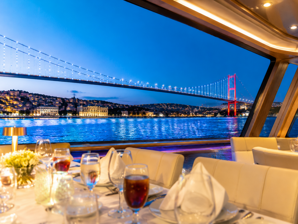 VIP menu with soft drinks on the Bosphorus dinner cruise