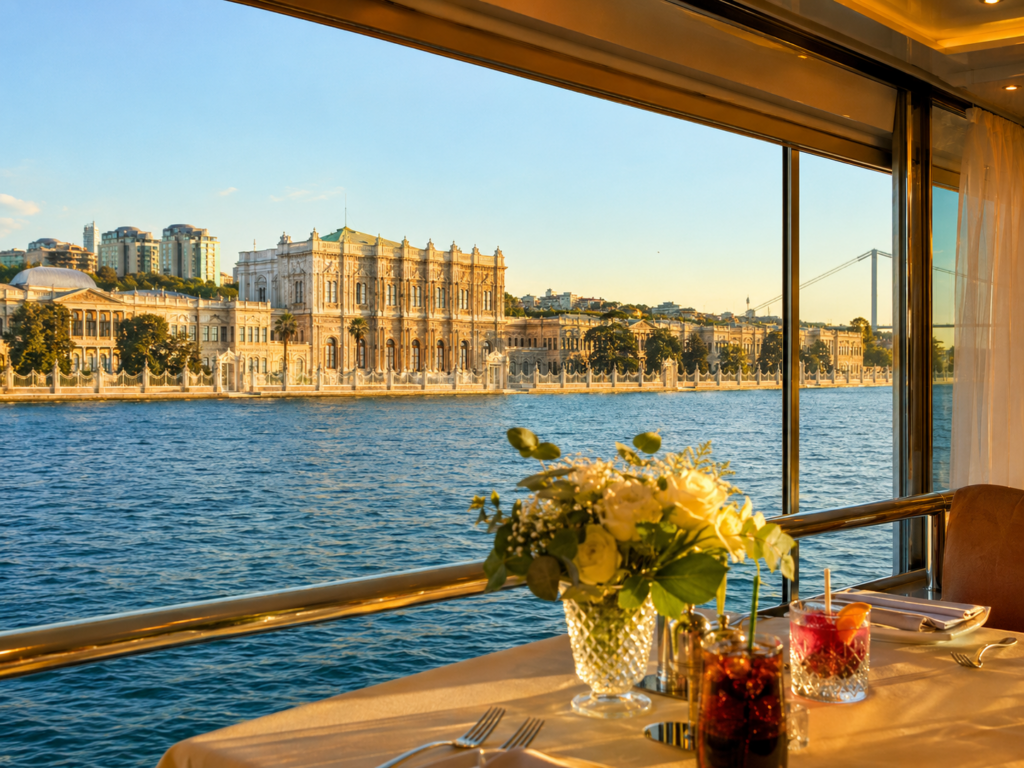 VIP menu with soft drinks on the Bosphorus dinner cruise
