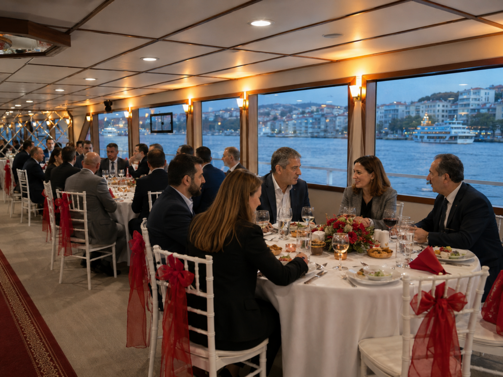 Evento aziendale diurno sull'Event Boat 3 con il Bosforo a fianco