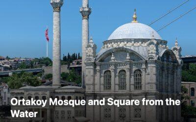 Ortakoy Mosque seen from the Bosphorus with the first bridge behind it